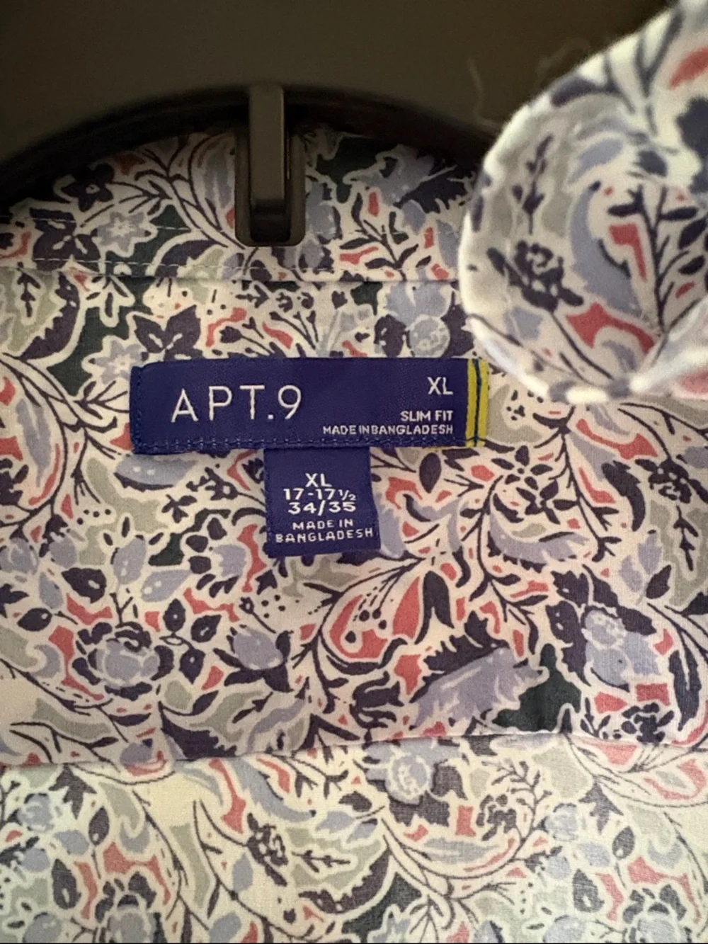 Up-cycled men’s XL Apt. 9 Ruffled Collar Floral Button-Up - Pink Blue White - Picture 3 of 4